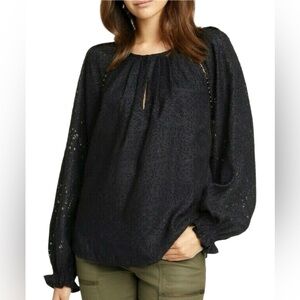 Joie Blouse Womens‎ Medium Black Apostoli Beaded Raglan Leopard Jacquard Peasant